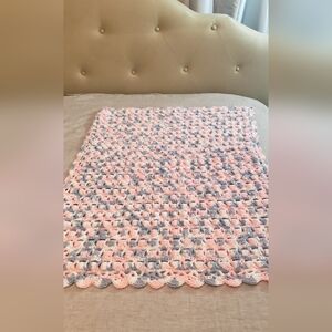 Baby Christmas GiftCrochet Blanket Afghan Pastel Blue Pink Grannycore Baby Throw